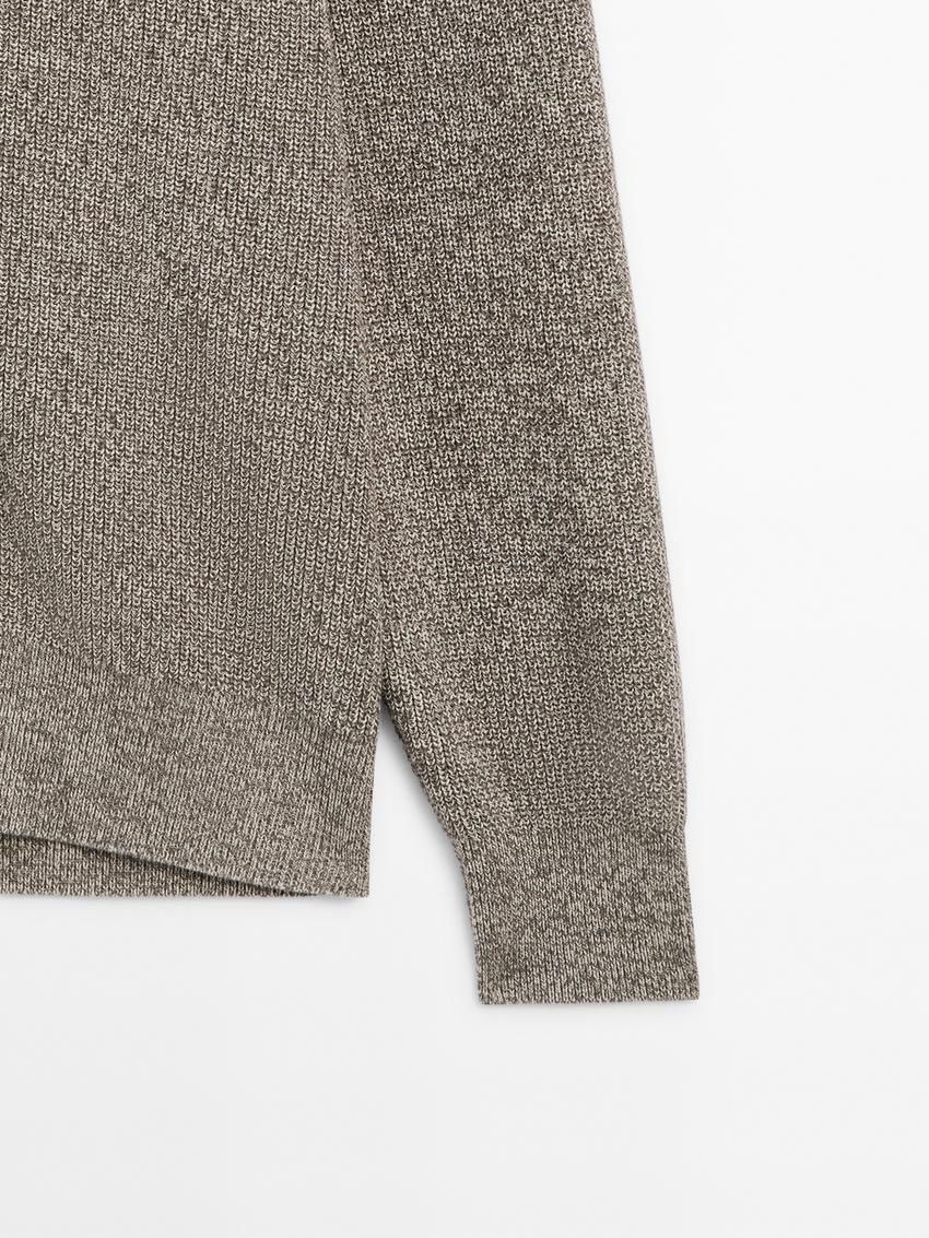 Massimo Dutti Cotton With Mouliné Detail Men Cardigan Brown Beige | US-CQ6840153
