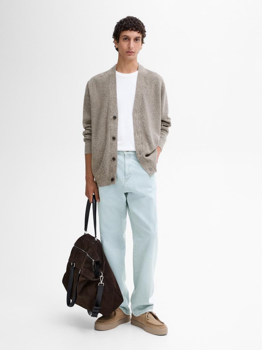 Massimo Dutti Cotton With Mouliné Detail Men Cardigan Brown Beige | US-CQ6840153