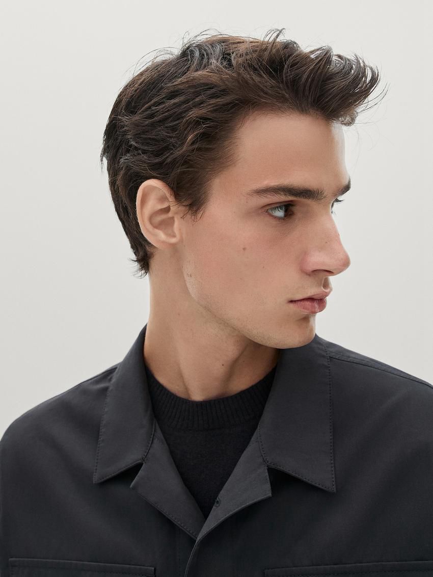 Massimo Dutti Cotton With Pocket Details Men Jacket Navy | US-ZT2786413