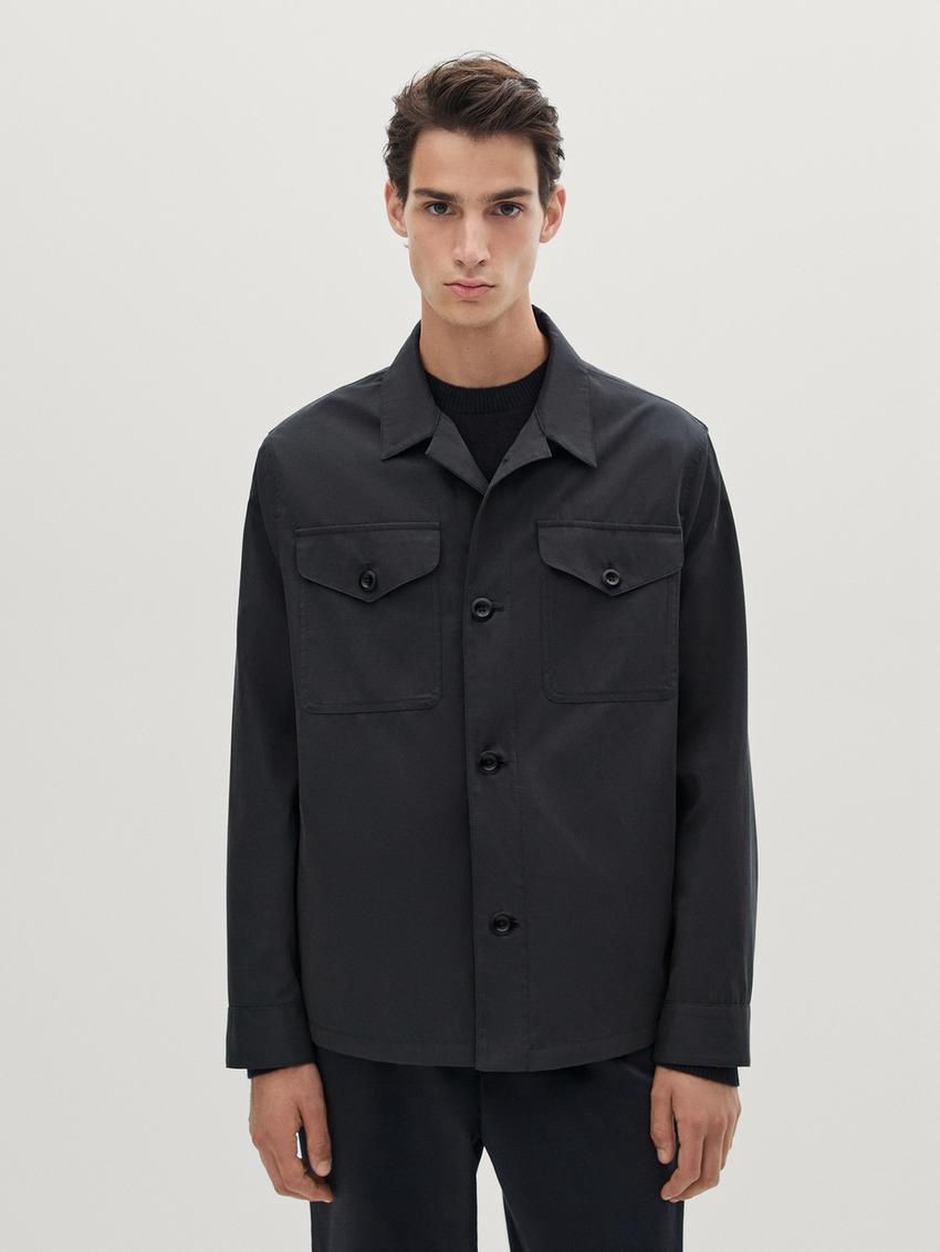Massimo Dutti Cotton With Pocket Details Men Jacket Navy | US-ZT2786413