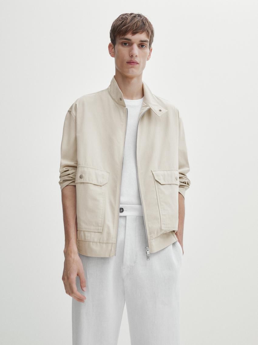 Massimo Dutti Cotton With Pockets Men Jacket Cream | US-SX5293746