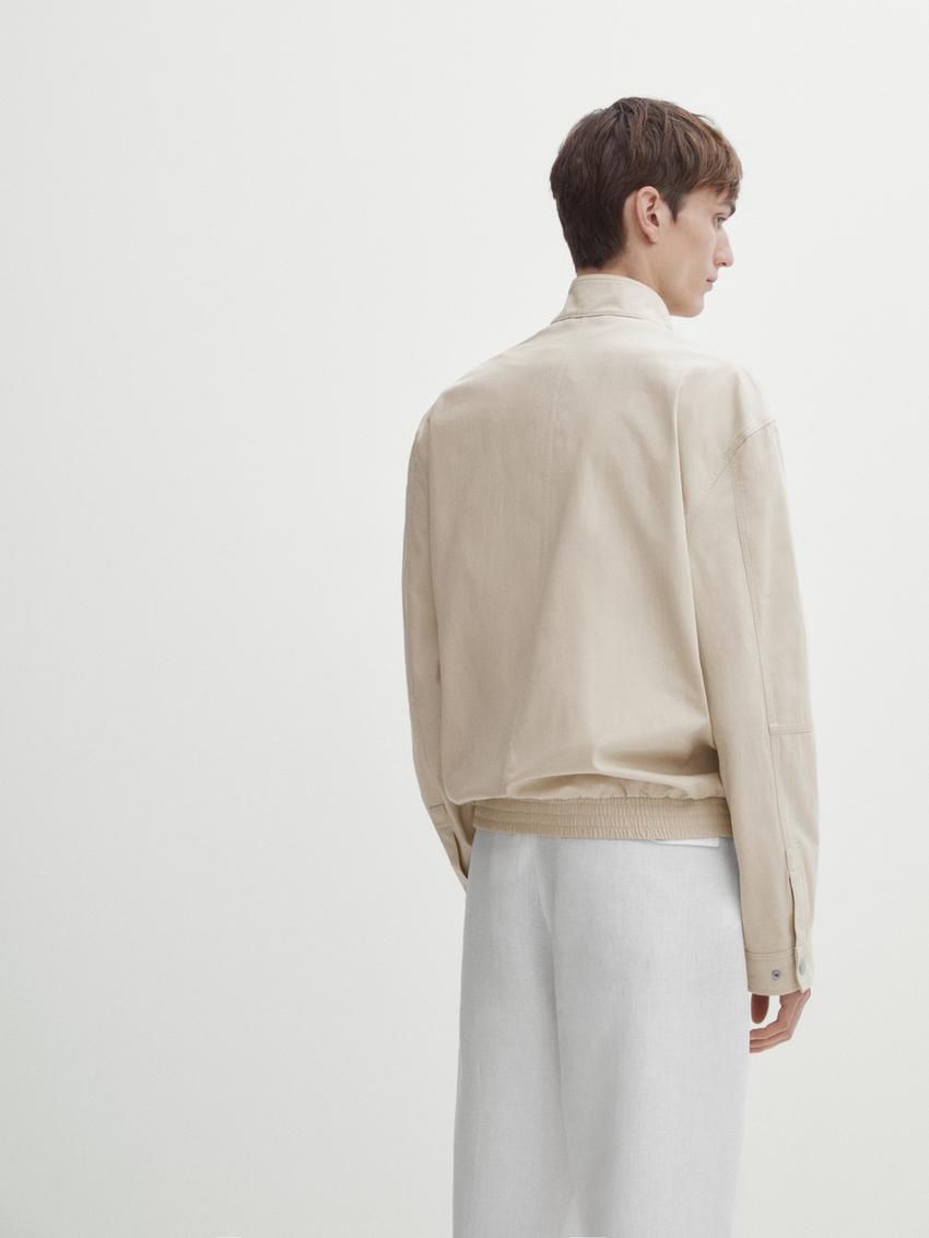 Massimo Dutti Cotton With Pockets Men Jacket Cream | US-SX5293746