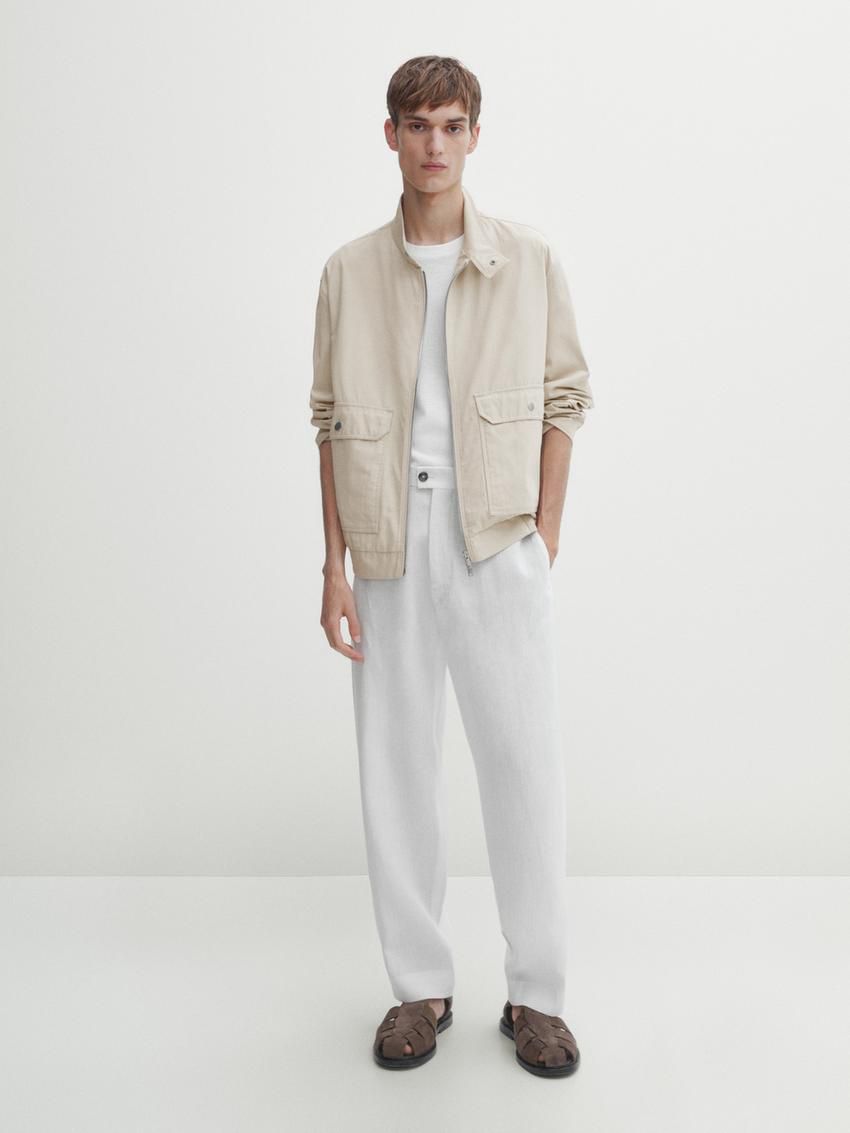 Massimo Dutti Cotton With Pockets Men Jacket Cream | US-SX5293746