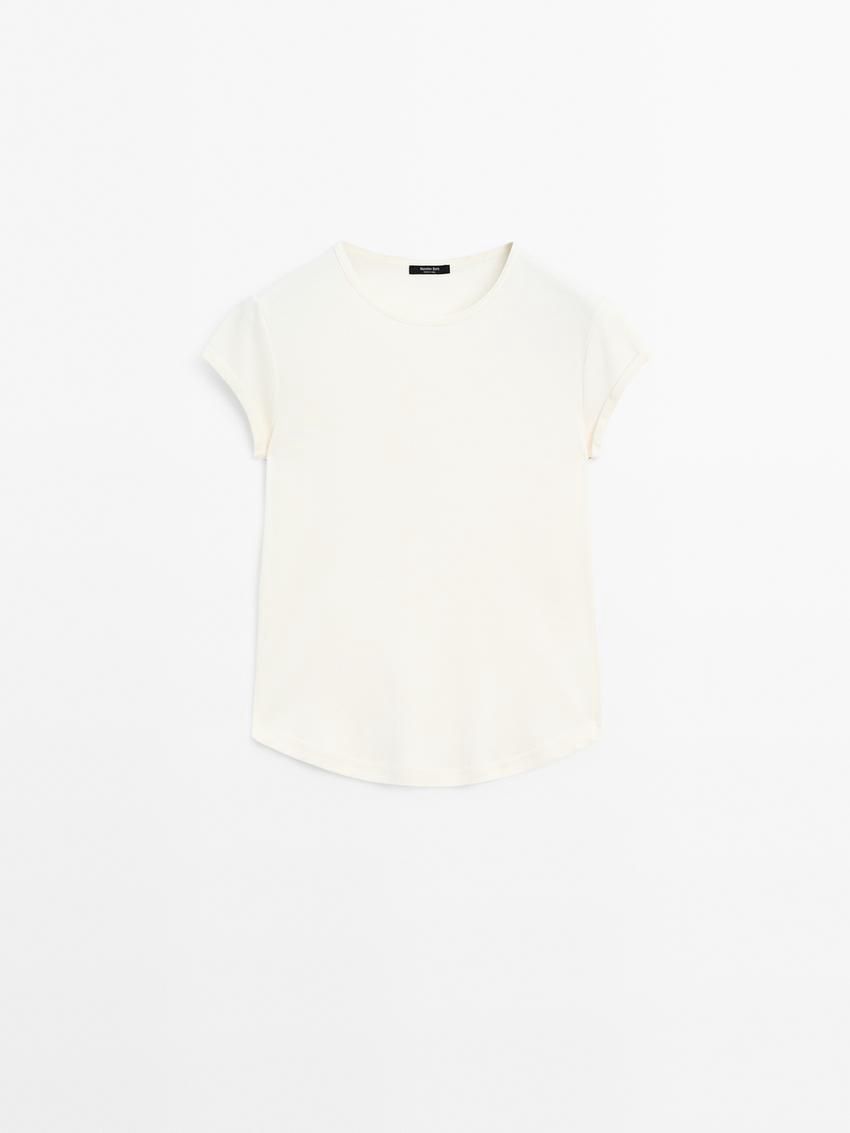 Massimo Dutti Cotton With Rounded Hem Women T-Shirt Cream | US-QW7803641