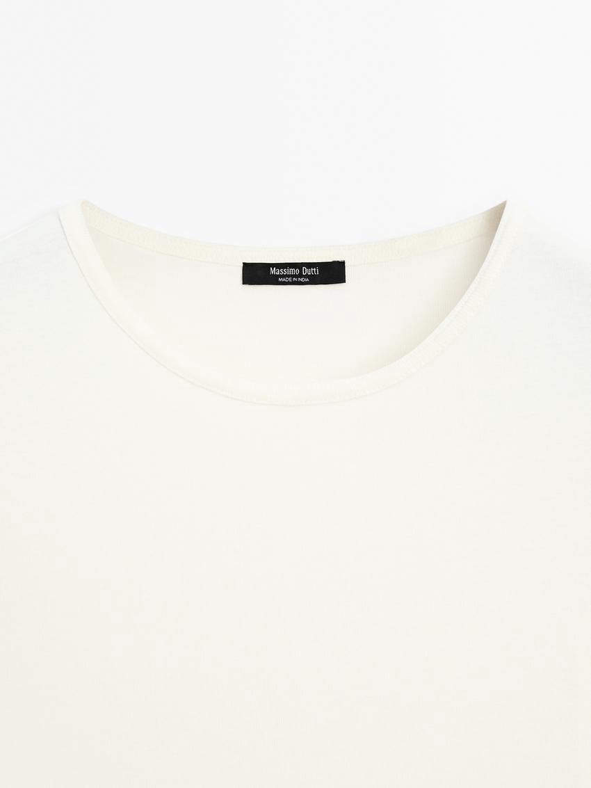 Massimo Dutti Cotton With Rounded Hem Women T-Shirt Cream | US-QW7803641