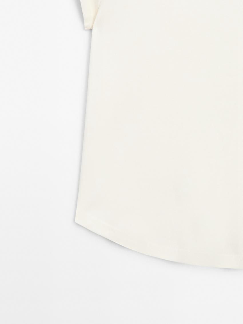 Massimo Dutti Cotton With Rounded Hem Women T-Shirt Cream | US-QW7803641