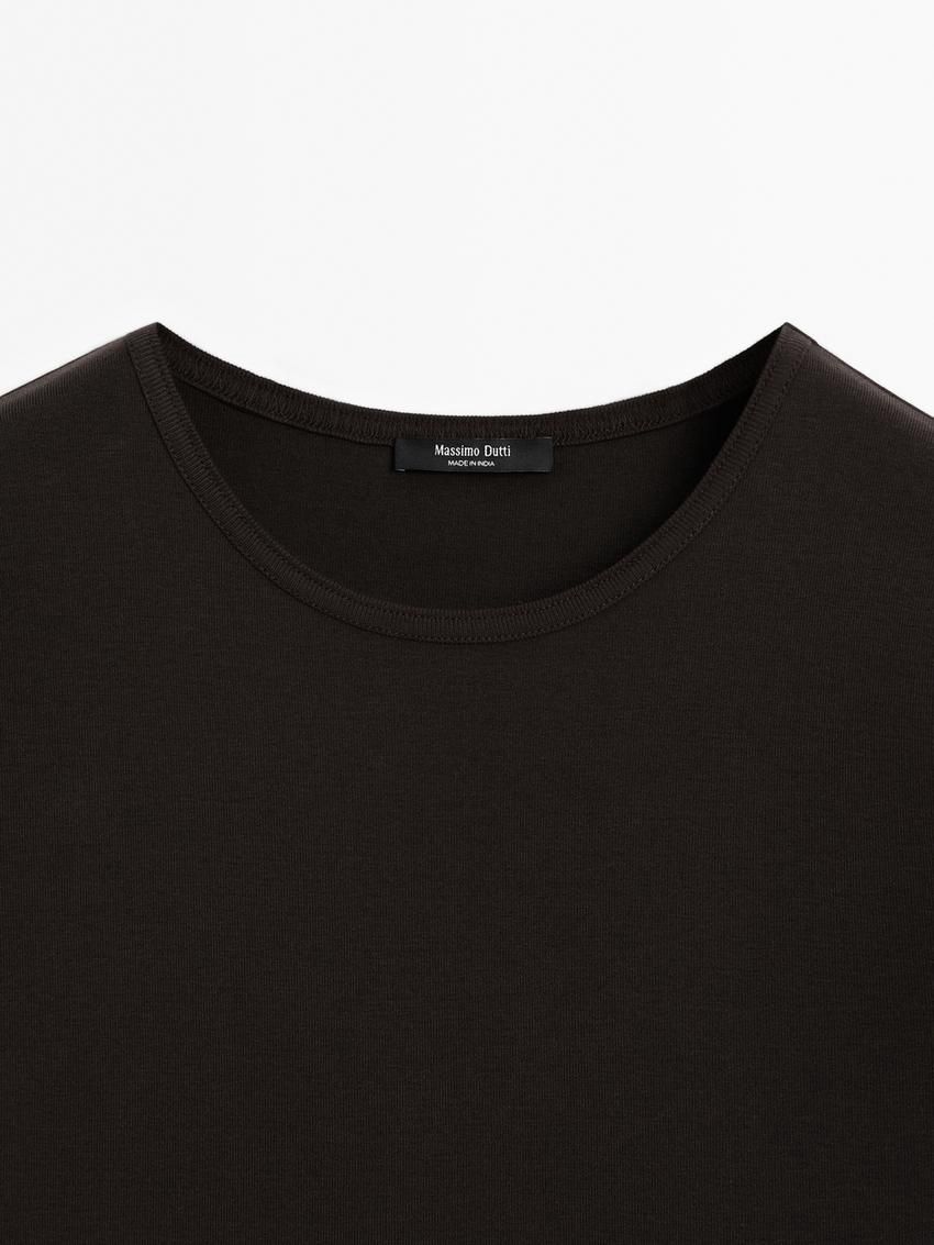 Massimo Dutti Cotton With Rounded Hem Women T-Shirt Dark Brown | US-ZB7653491