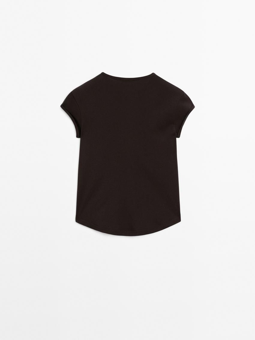Massimo Dutti Cotton With Rounded Hem Women T-Shirt Dark Brown | US-ZB7653491