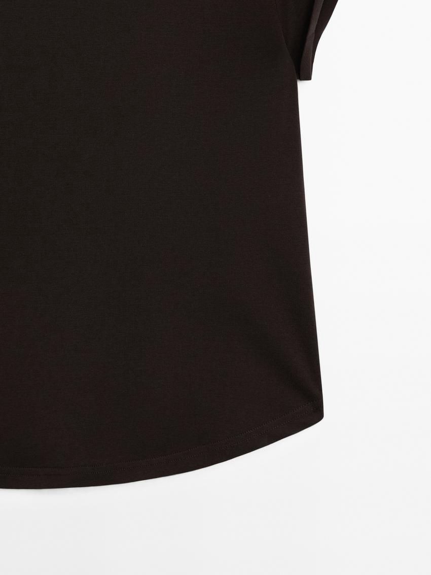 Massimo Dutti Cotton With Rounded Hem Women T-Shirt Dark Brown | US-ZB7653491
