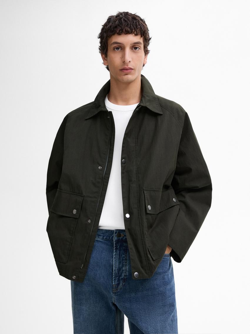 Massimo Dutti Cotton With Snap Buttons Men Jacket Dark Green | US-ZP5968274