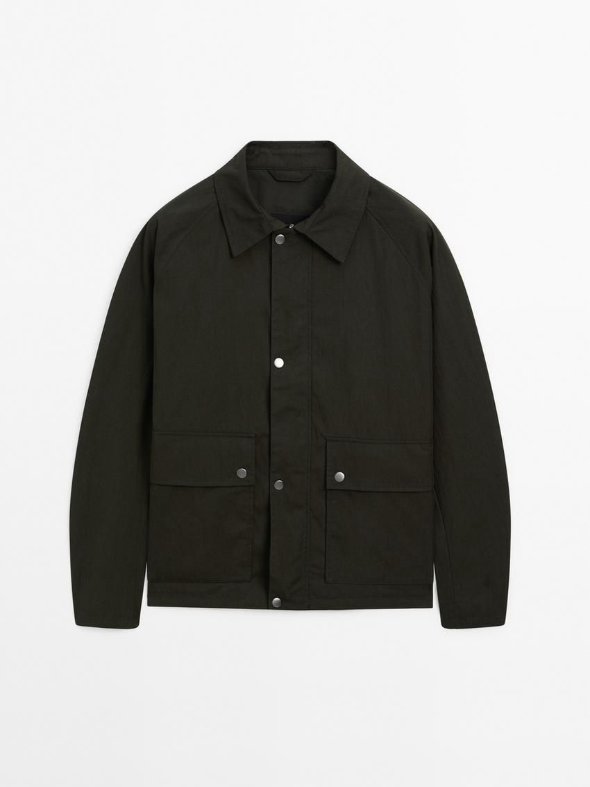 Massimo Dutti Cotton With Snap Buttons Men Jacket Dark Green | US-ZP5968274