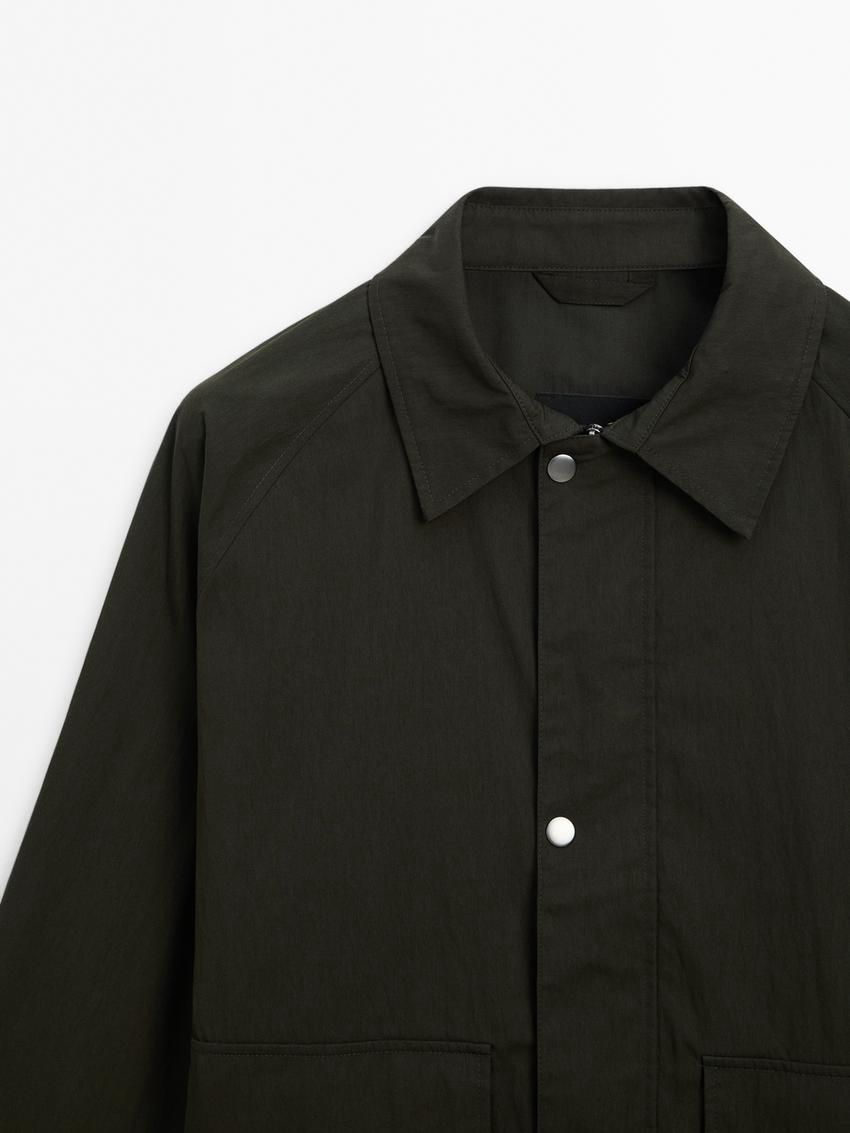 Massimo Dutti Cotton With Snap Buttons Men Jacket Dark Green | US-ZP5968274