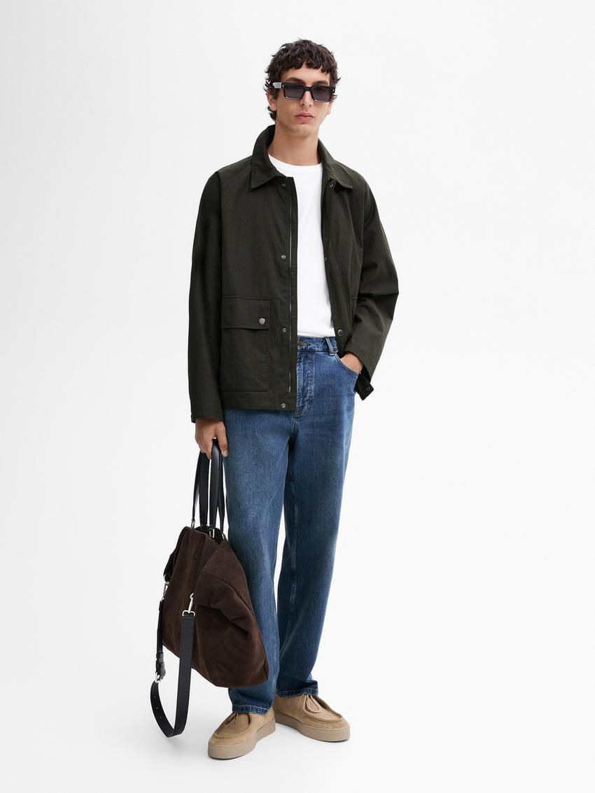 Massimo Dutti Cotton With Snap Buttons Men Jacket Dark Green | US-ZP5968274