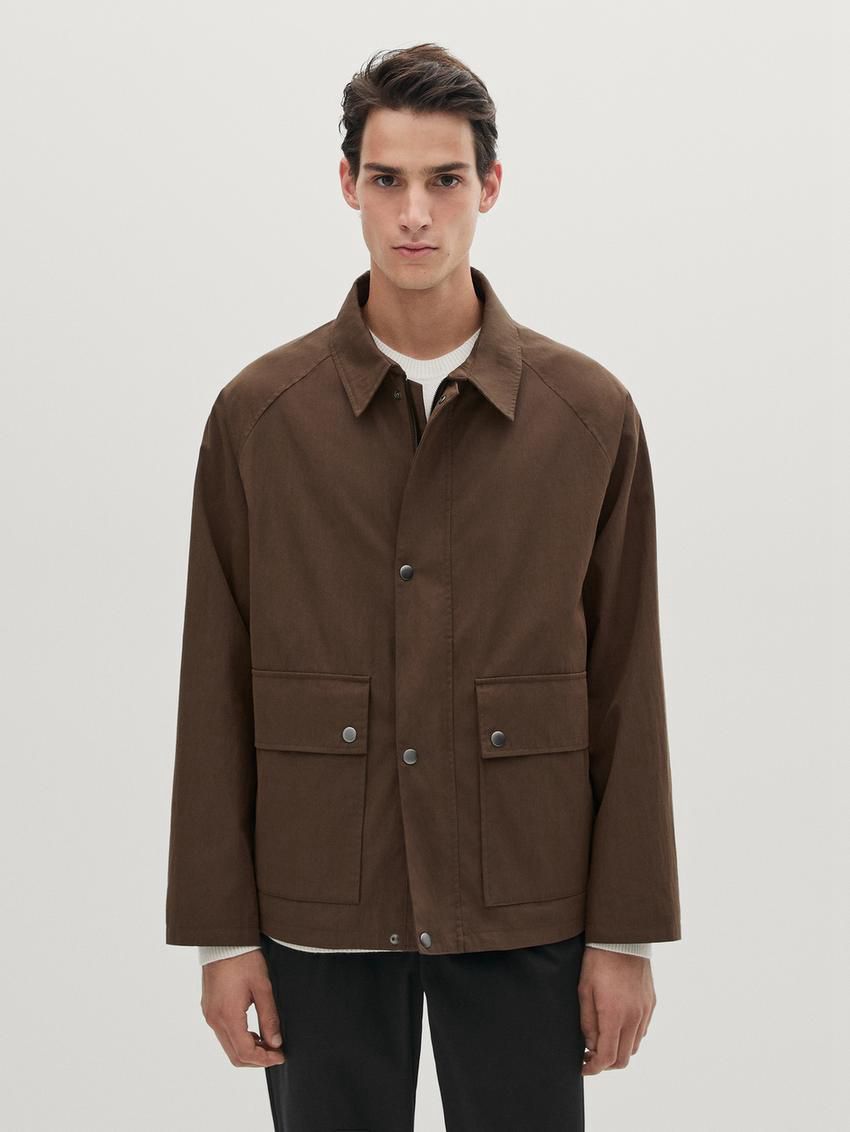 Massimo Dutti Cotton With Snap Buttons Men Jacket Brown | US-LH2716984