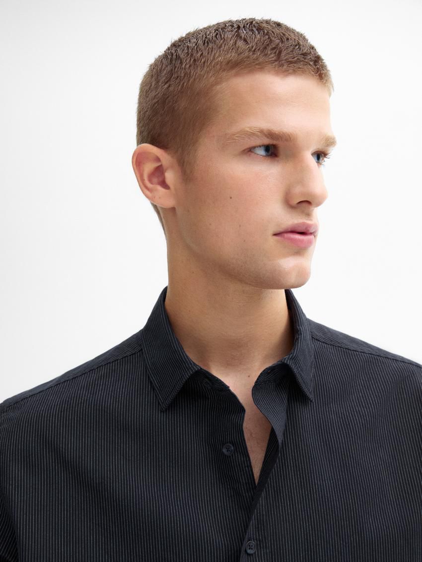 Massimo Dutti Cotton With Striped Detail Men Shirts Navy | US-MX9142586