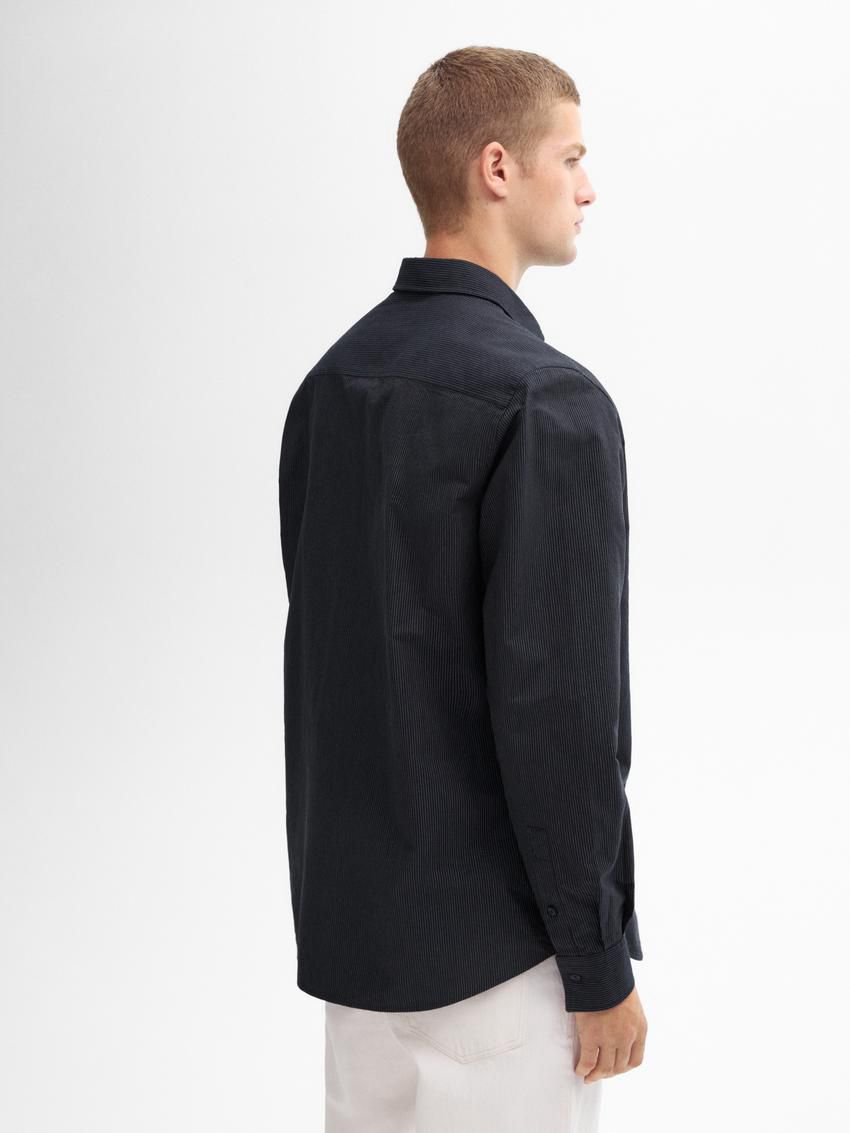 Massimo Dutti Cotton With Striped Detail Men Shirts Navy | US-MX9142586