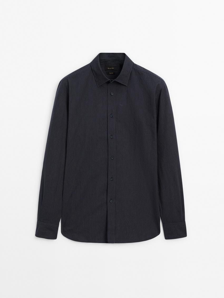 Massimo Dutti Cotton With Striped Detail Men Shirts Navy | US-MX9142586
