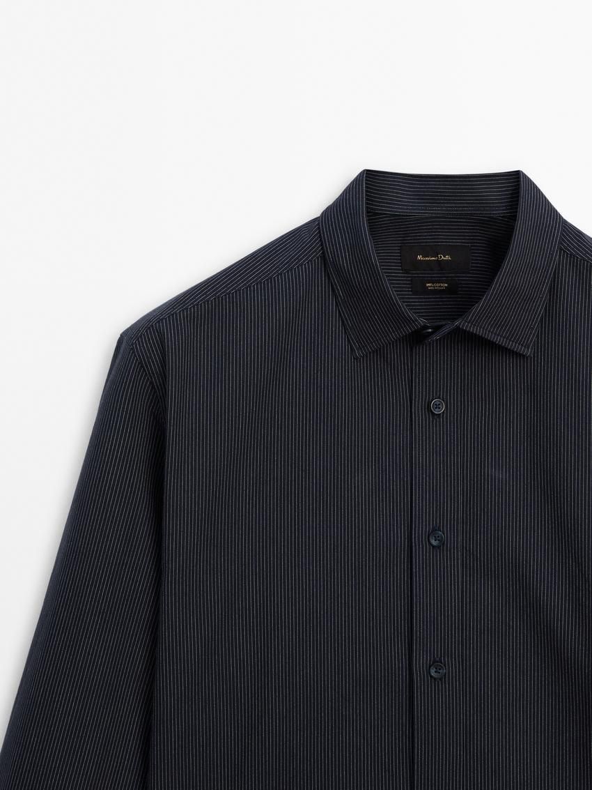 Massimo Dutti Cotton With Striped Detail Men Shirts Navy | US-MX9142586