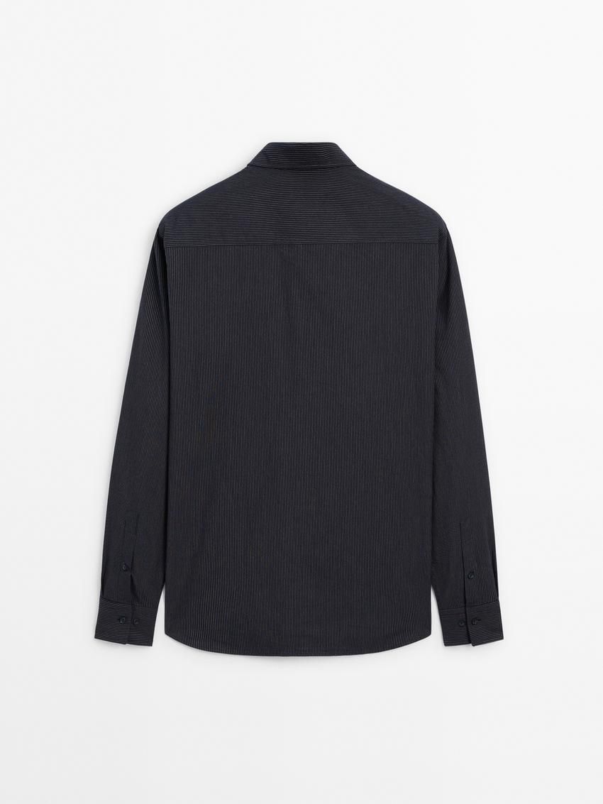 Massimo Dutti Cotton With Striped Detail Men Shirts Navy | US-MX9142586