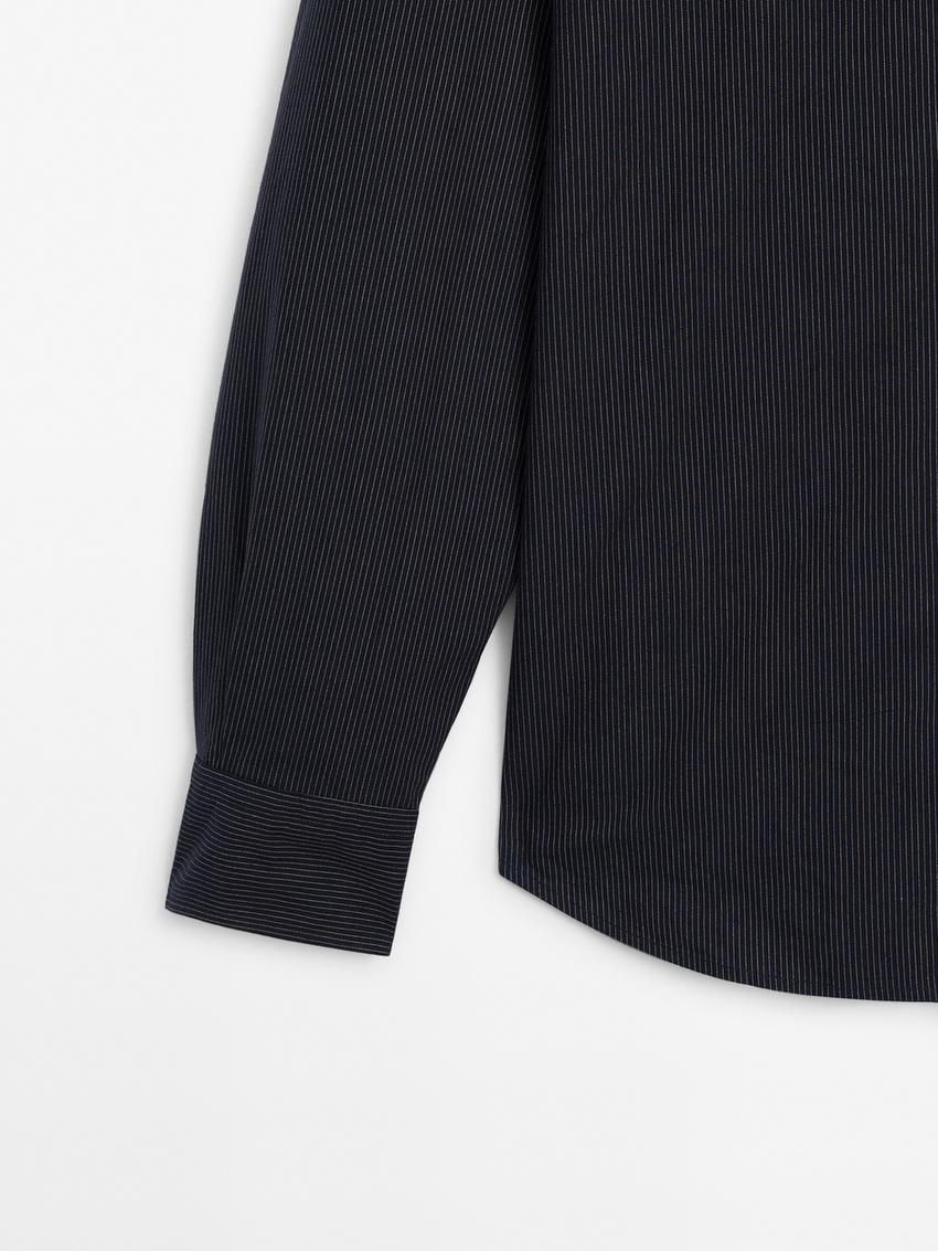 Massimo Dutti Cotton With Striped Detail Men Shirts Navy | US-MX9142586