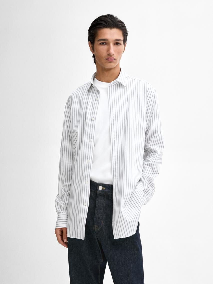 Massimo Dutti Cotton With Striped Detail Men Shirts White | US-UD7659021