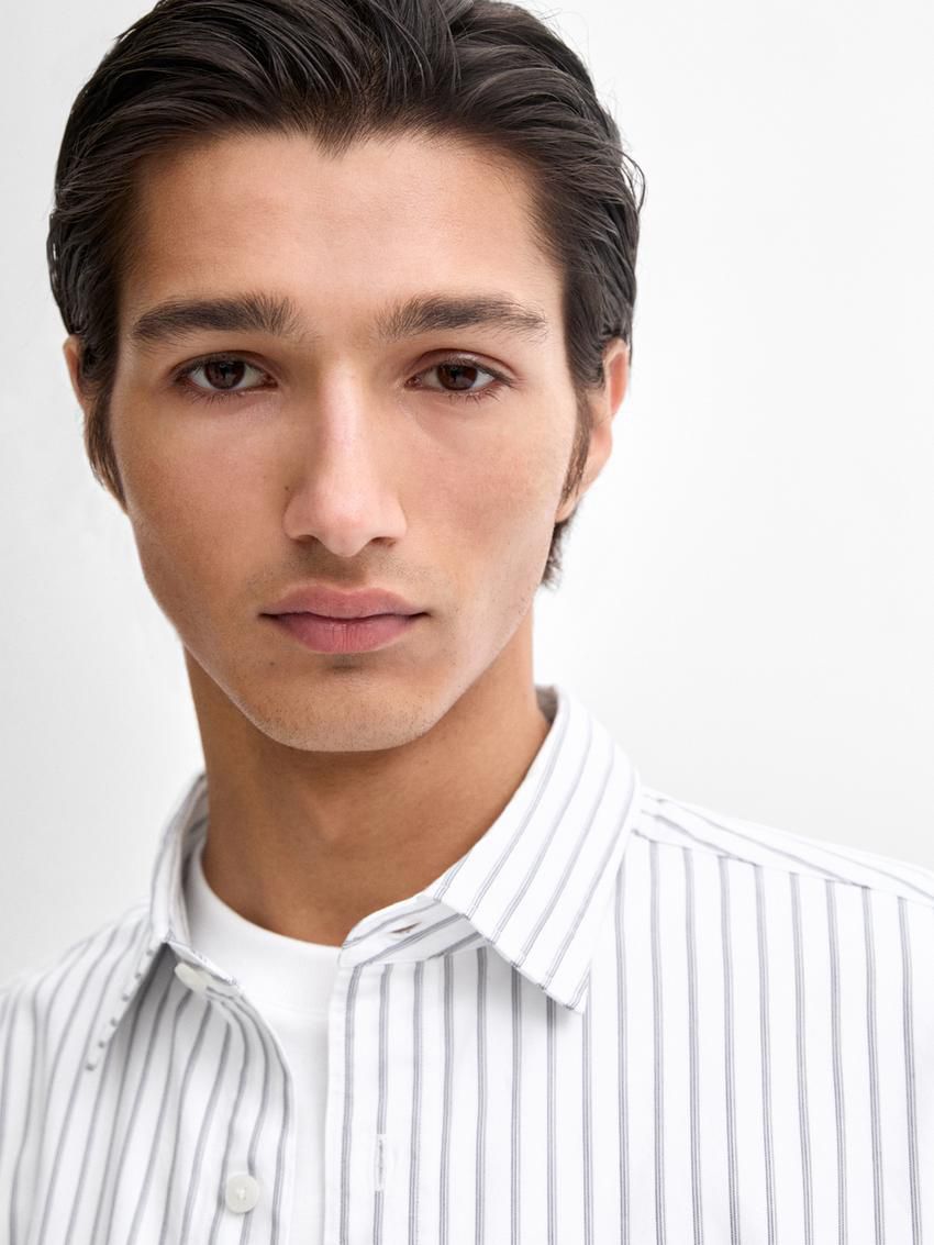Massimo Dutti Cotton With Striped Detail Men Shirts White | US-UD7659021