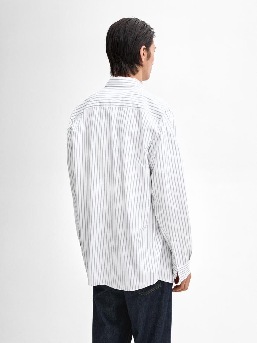 Massimo Dutti Cotton With Striped Detail Men Shirts White | US-UD7659021