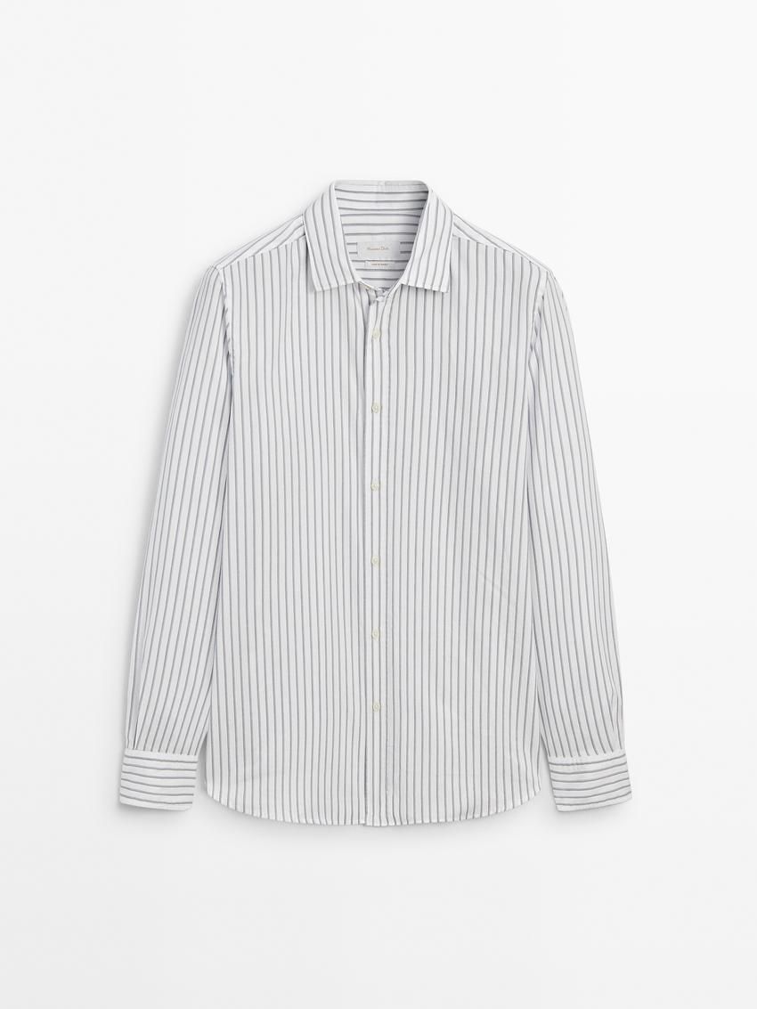 Massimo Dutti Cotton With Striped Detail Men Shirts White | US-UD7659021