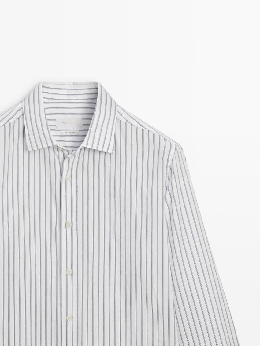 Massimo Dutti Cotton With Striped Detail Men Shirts White | US-UD7659021