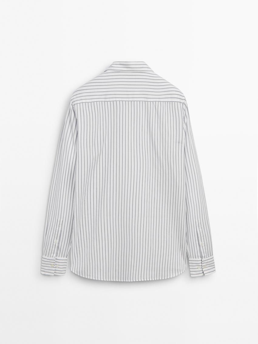 Massimo Dutti Cotton With Striped Detail Men Shirts White | US-UD7659021