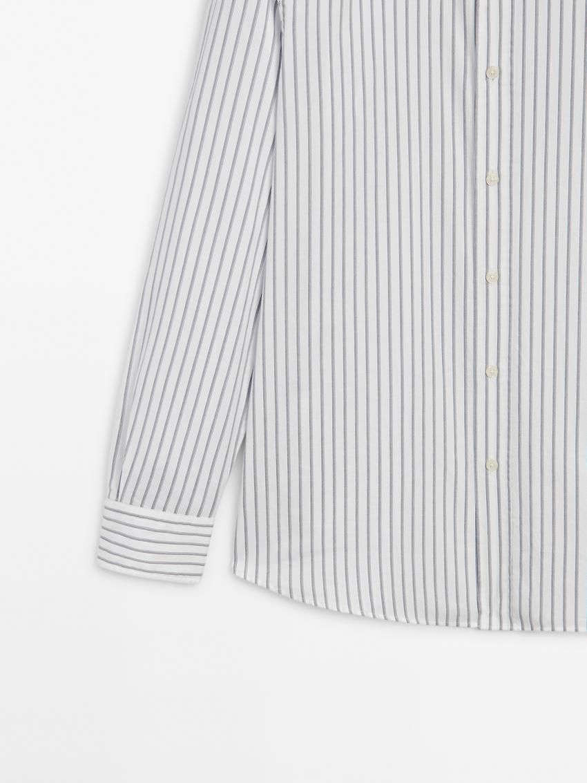 Massimo Dutti Cotton With Striped Detail Men Shirts White | US-UD7659021
