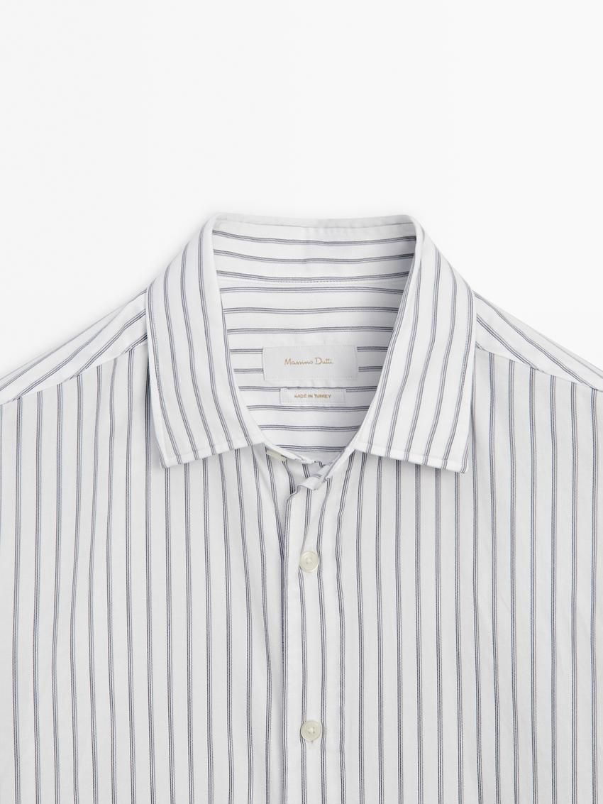 Massimo Dutti Cotton With Striped Detail Men Shirts White | US-UD7659021
