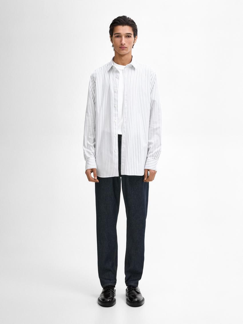 Massimo Dutti Cotton With Striped Detail Men Shirts White | US-UD7659021