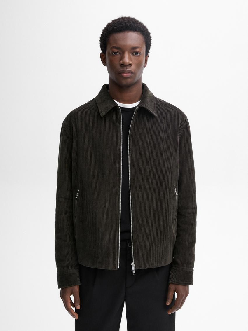 Massimo Dutti Cotton Zipper Detail Men Jacket Dark Olive | US-LJ7946531