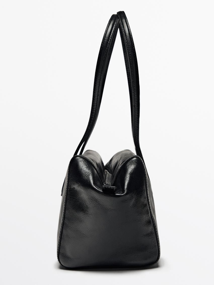 Massimo Dutti Crackled Nappa Satchel Women Shoulder Bag Black | US-EV1286473