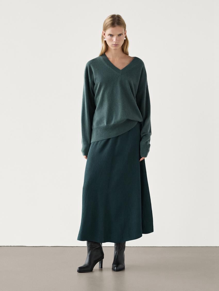 Massimo Dutti Crackled Satin Midi Co-ord Women Skirts Green | US-DF6193245