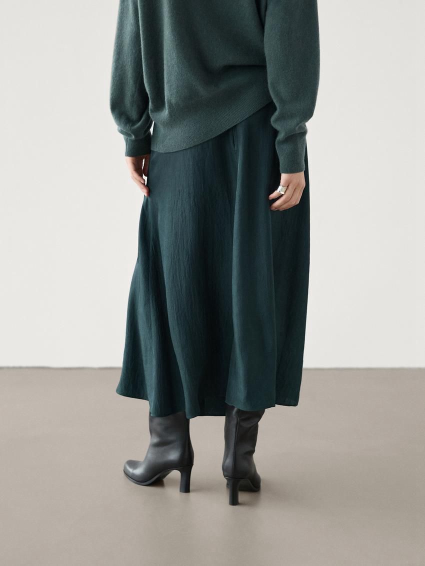 Massimo Dutti Crackled Satin Midi Co-ord Women Skirts Green | US-DF6193245