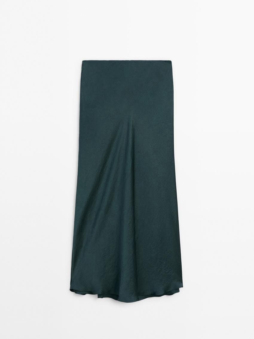 Massimo Dutti Crackled Satin Midi Co-ord Women Skirts Green | US-DF6193245