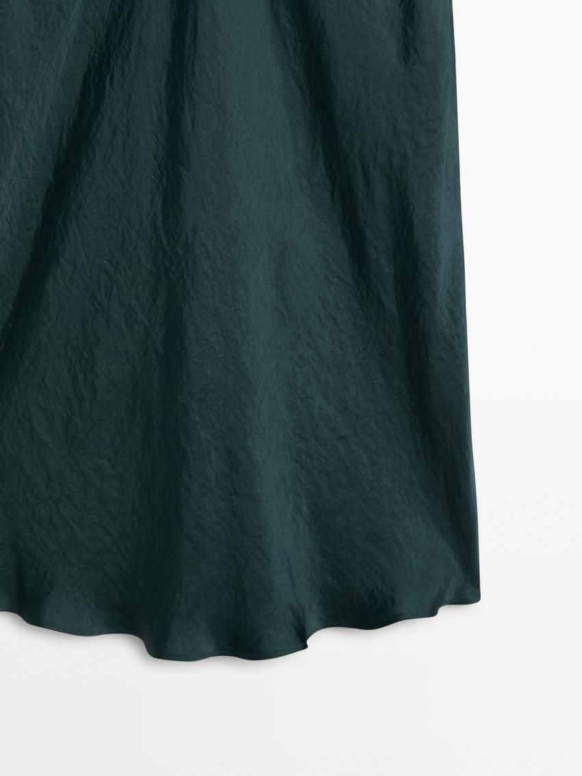 Massimo Dutti Crackled Satin Midi Co-ord Women Skirts Green | US-DF6193245