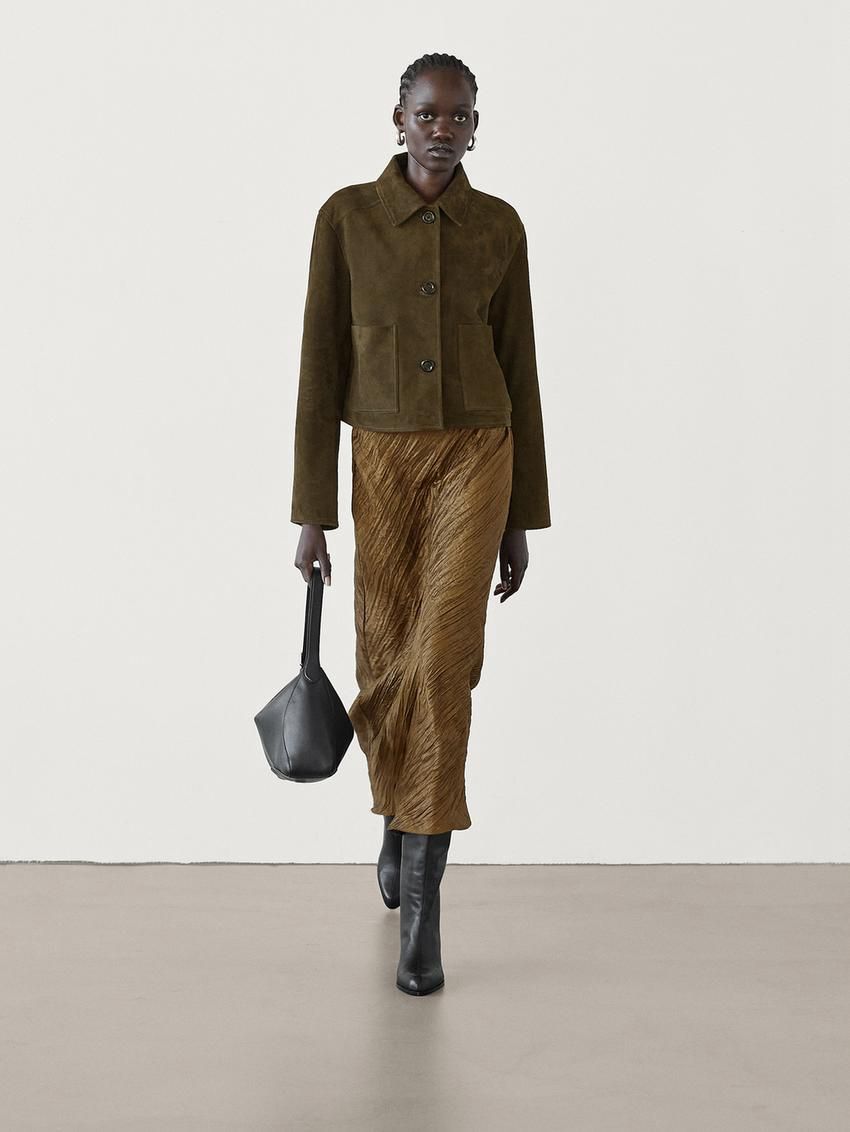 Massimo Dutti Creased-effect Pleated Women Skirts Metallic | US-QR9263451