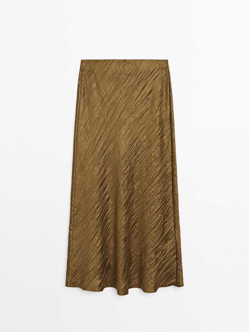 Massimo Dutti Creased-effect Pleated Women Skirts Metallic | US-QR9263451