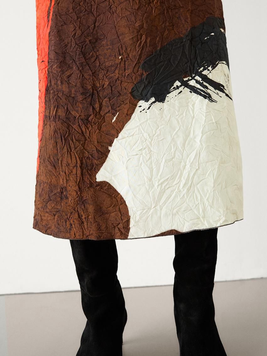 Massimo Dutti Creased-effect Printed Women Skirts Brown / Multicolor | US-XP9520876