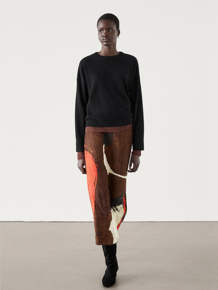 Massimo Dutti Creased-effect Printed Women Skirts Brown / Multicolor | US-XP9520876