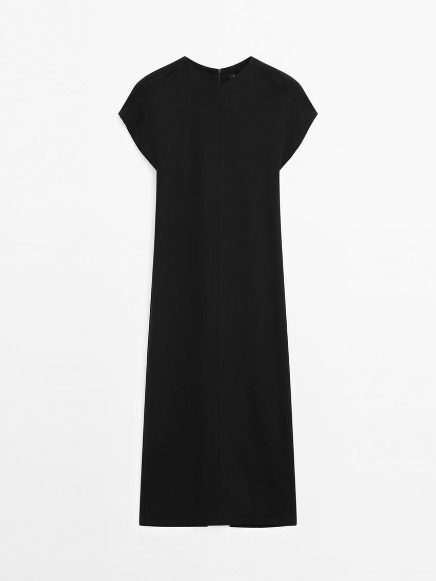 Massimo Dutti Crepe Midi Women Dress Black | US-MJ1536804