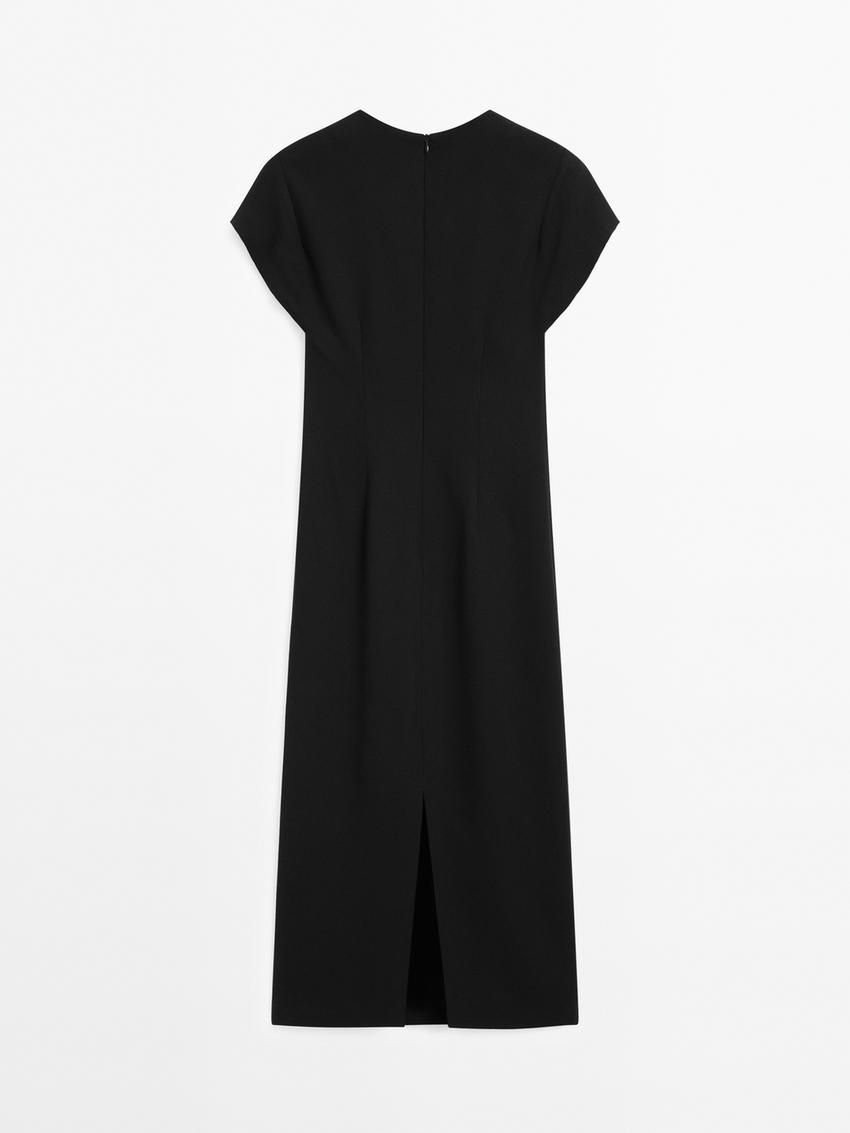 Massimo Dutti Crepe Midi Women Dress Black | US-MJ1536804