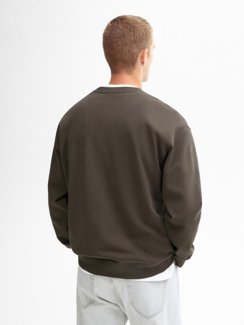 Massimo Dutti Crew Neck Cotton Blend Men Sweatshirt Dark Olive | US-QY8201497