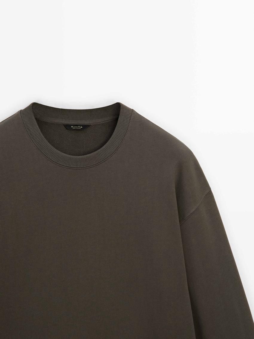 Massimo Dutti Crew Neck Cotton Blend Men Sweatshirt Dark Olive | US-QY8201497