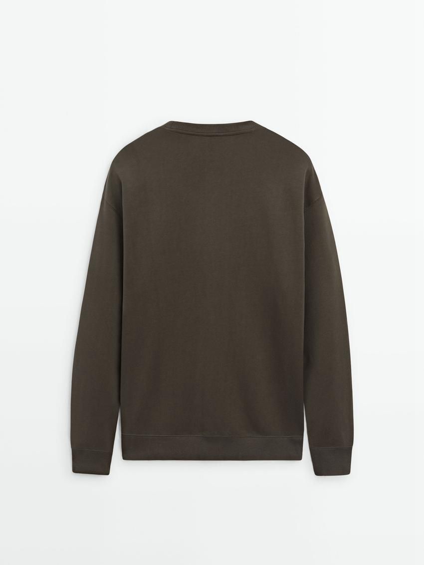 Massimo Dutti Crew Neck Cotton Blend Men Sweatshirt Dark Olive | US-QY8201497