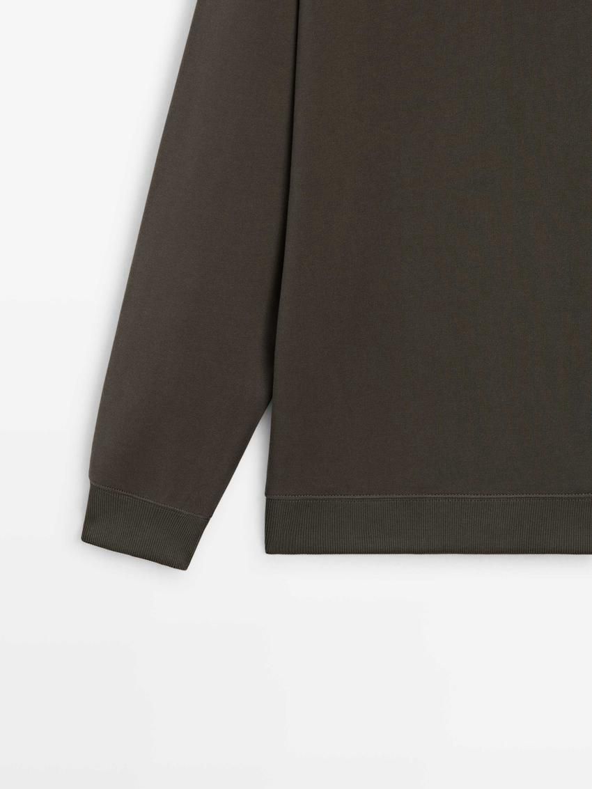 Massimo Dutti Crew Neck Cotton Blend Men Sweatshirt Dark Olive | US-QY8201497