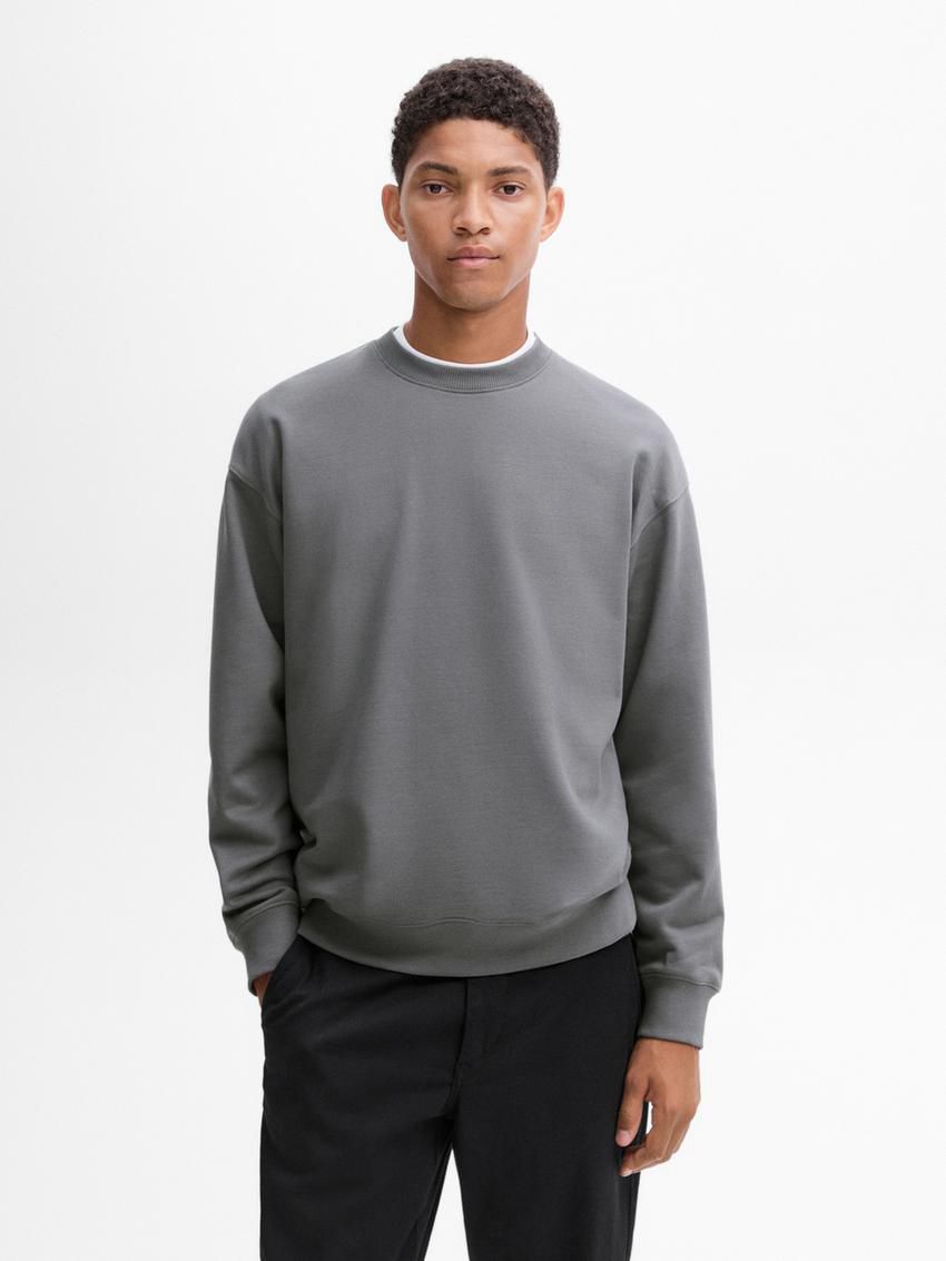 Massimo Dutti Crew Neck Cotton Blend Men Sweatshirt Grey | US-YZ3425180